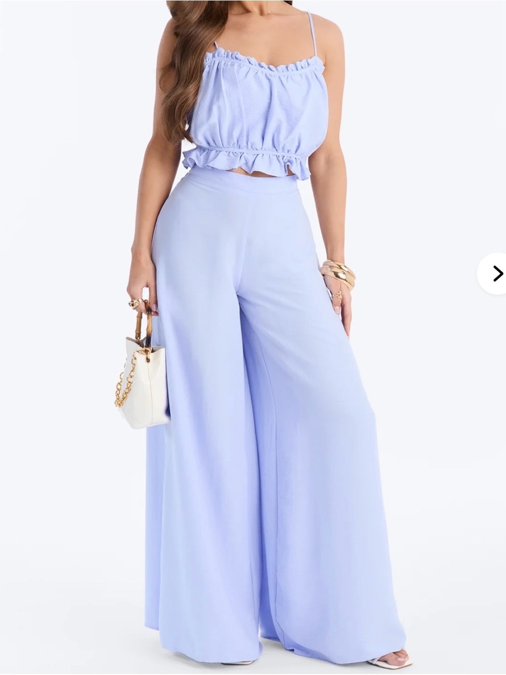 Wide-Leg Palazzo Pants Set in Light Periwinkle